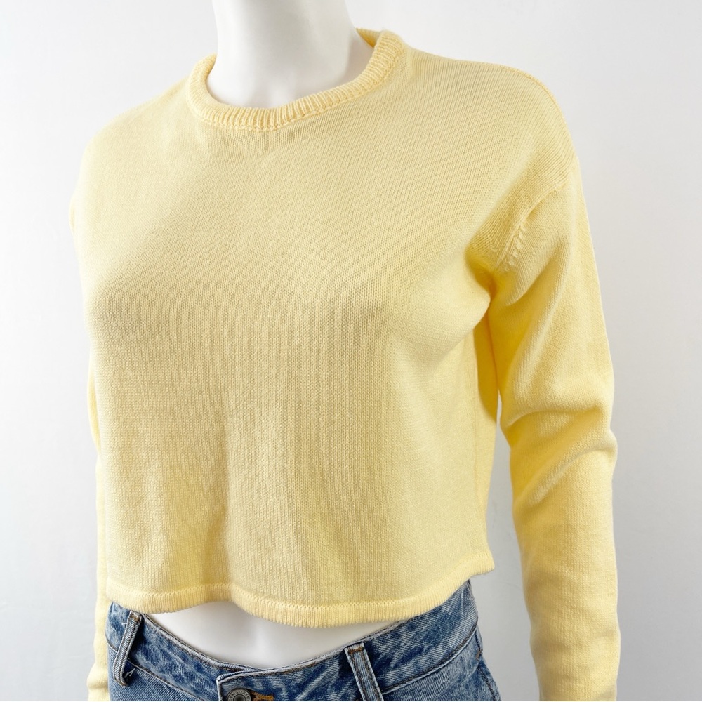 Brandy Melville Yellow Long Sleeve Cropped Knit Sweater - Picture 3 of 10